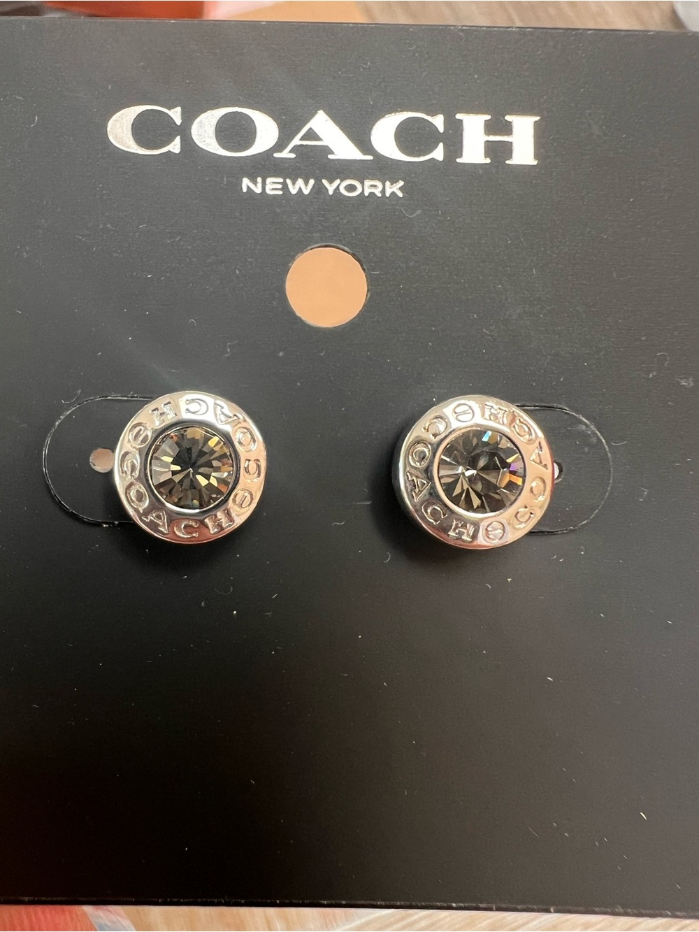 NWT Coach Crystal Logo Stud Earrings Silver Tone